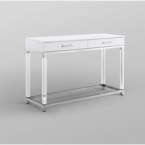 HomeRoots 48" Modern White and Silver Console Table with Two Drawers for Entryway, Living Room, or Office 629824