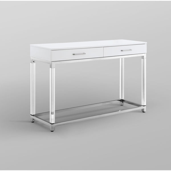 HomeRoots 48" Modern White and Silver Console Table with Two Drawers for Entryway, Living Room, or Office 629824