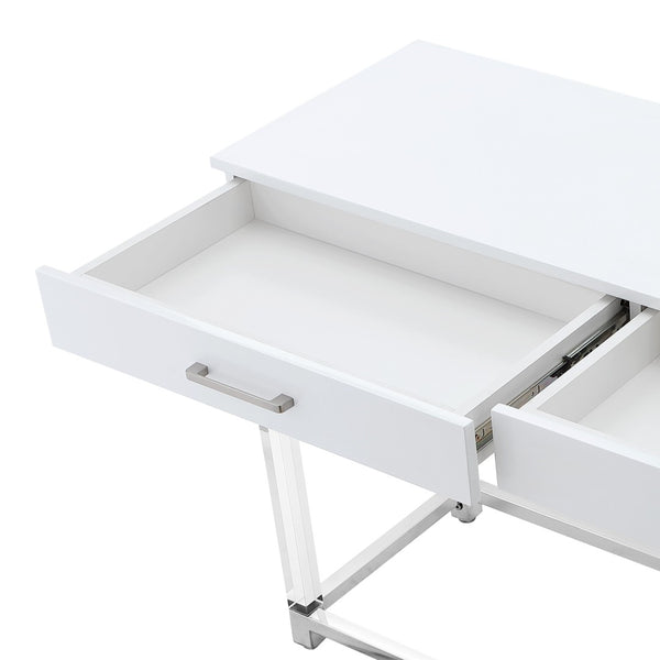 HomeRoots 48" Modern White and Silver Console Table with Two Drawers for Entryway, Living Room, or Office 629824