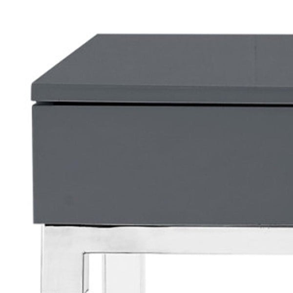 HomeRoots 48" Modern Dark Gray Console Table with Stainless Steel Base & Two Drawers for Versatile Storage 629825