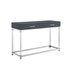 HomeRoots 48" Modern Dark Gray Console Table with Stainless Steel Base & Two Drawers for Versatile Storage 629825