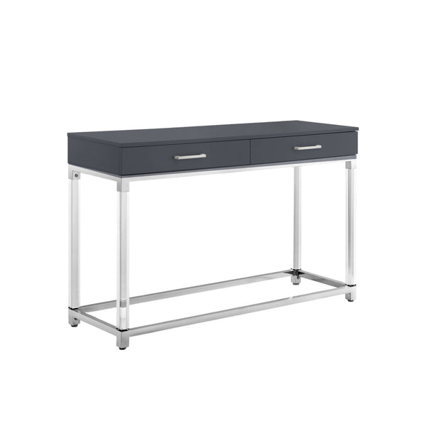 HomeRoots 48" Modern Dark Gray Console Table with Stainless Steel Base & Two Drawers for Versatile Storage 629825