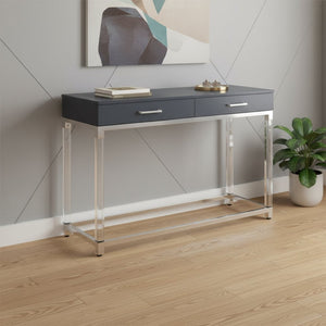 HomeRoots 48" Modern Dark Gray Console Table with Stainless Steel Base & Two Drawers for Versatile Storage 629825