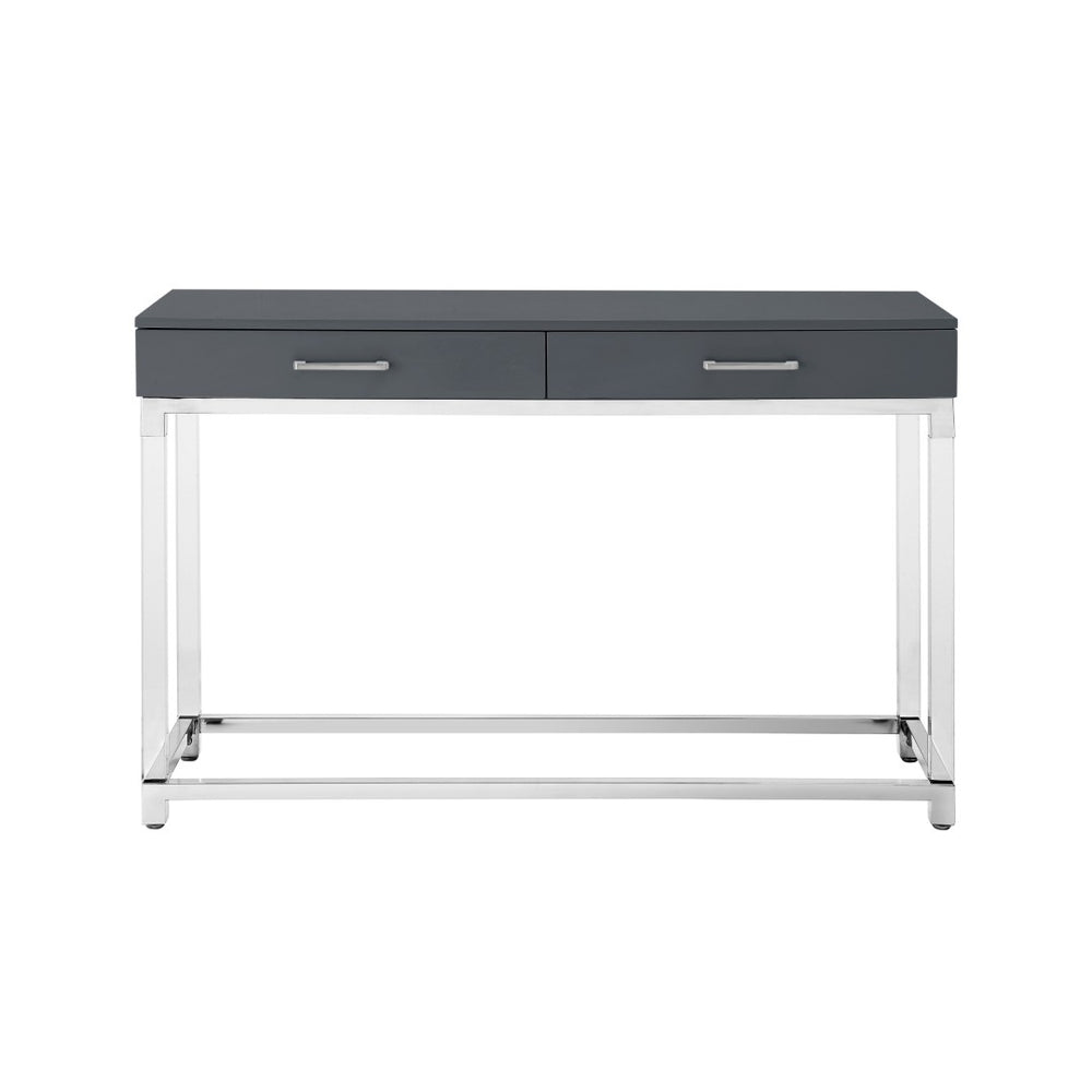 HomeRoots 48" Modern Dark Gray Console Table with Stainless Steel Base & Two Drawers for Versatile Storage 629825