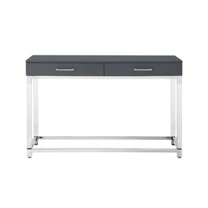 HomeRoots 48" Modern Dark Gray Console Table with Stainless Steel Base & Two Drawers for Versatile Storage 629825
