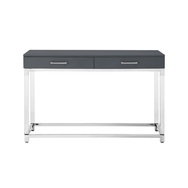 HomeRoots 48" Modern Dark Gray Console Table with Stainless Steel Base & Two Drawers for Versatile Storage 629825