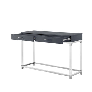HomeRoots 48" Modern Dark Gray Console Table with Stainless Steel Base & Two Drawers for Versatile Storage 629825