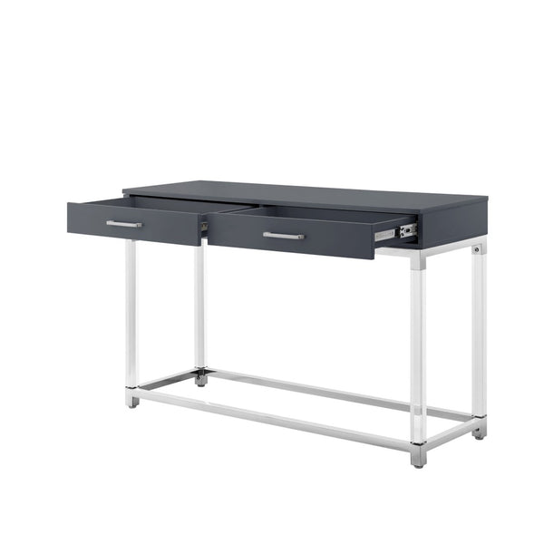 HomeRoots 48" Modern Dark Gray Console Table with Stainless Steel Base & Two Drawers for Versatile Storage 629825