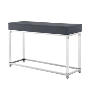 HomeRoots 48" Modern Dark Gray Console Table with Stainless Steel Base & Two Drawers for Versatile Storage 629825