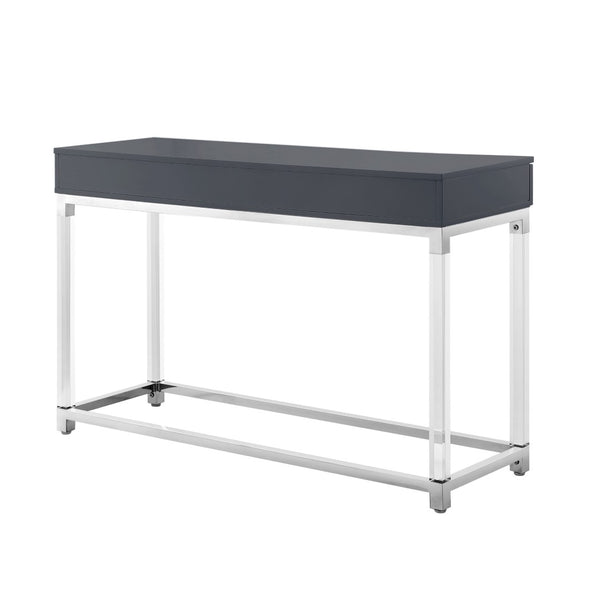 HomeRoots 48" Modern Dark Gray Console Table with Stainless Steel Base & Two Drawers for Versatile Storage 629825