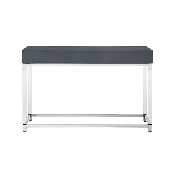 HomeRoots 48" Modern Dark Gray Console Table with Stainless Steel Base & Two Drawers for Versatile Storage 629825