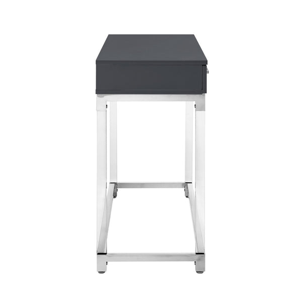 HomeRoots 48" Modern Dark Gray Console Table with Stainless Steel Base & Two Drawers for Versatile Storage 629825