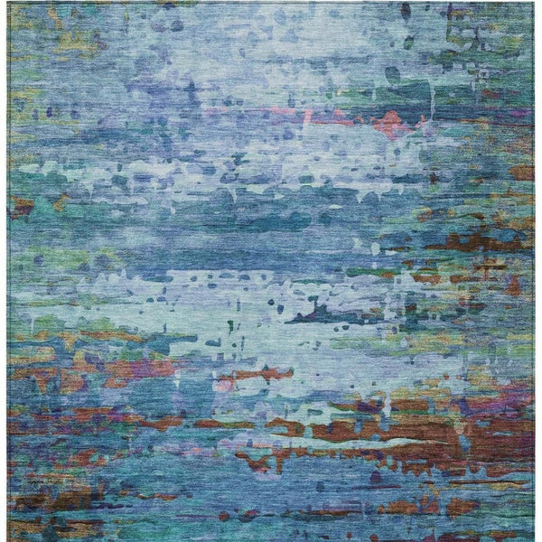 HomeRoots 5' Vibrant Blue, Brown & Purple Abstract Washable Area Rug - Durable Indoor/Outdoor Comfort & Style 629830