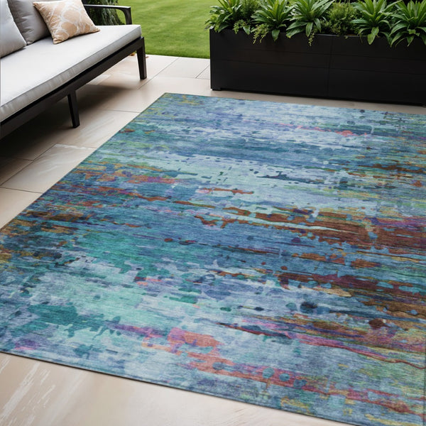HomeRoots 5' Vibrant Blue, Brown & Purple Abstract Washable Area Rug - Durable Indoor/Outdoor Comfort & Style 629830