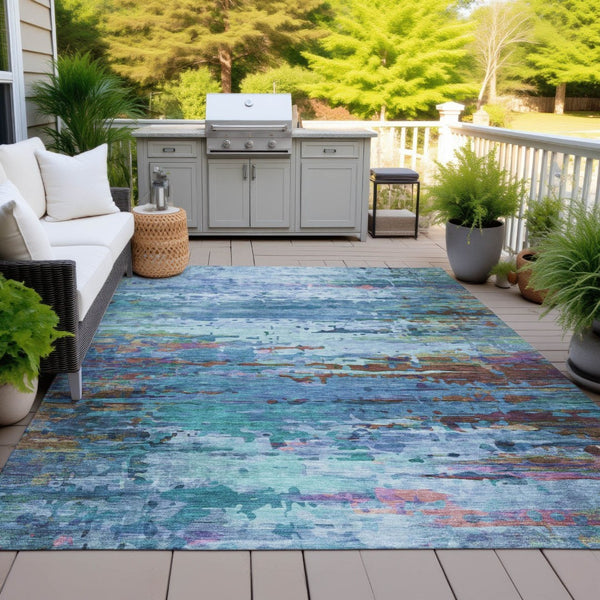 HomeRoots 5' Vibrant Blue, Brown & Purple Abstract Washable Area Rug - Durable Indoor/Outdoor Comfort & Style 629830