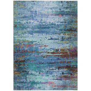 HomeRoots 5' Vibrant Blue, Brown & Purple Abstract Washable Area Rug - Durable Indoor/Outdoor Comfort & Style 629830