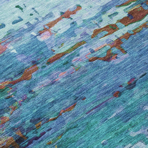 HomeRoots 5' Vibrant Blue, Brown & Purple Abstract Washable Area Rug - Durable Indoor/Outdoor Comfort & Style 629830