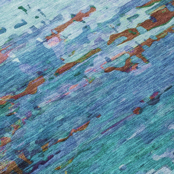 HomeRoots 5' Vibrant Blue, Brown & Purple Abstract Washable Area Rug - Durable Indoor/Outdoor Comfort & Style 629830