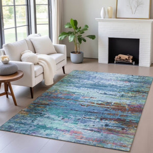 HomeRoots 5' Vibrant Blue, Brown & Purple Abstract Washable Area Rug - Durable Indoor/Outdoor Comfort & Style 629830
