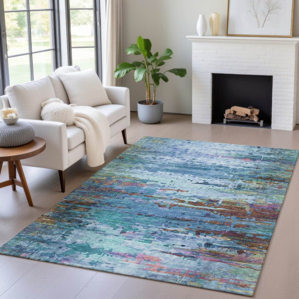 HomeRoots 5' Vibrant Blue, Brown & Purple Abstract Washable Area Rug - Durable Indoor/Outdoor Comfort & Style 629830