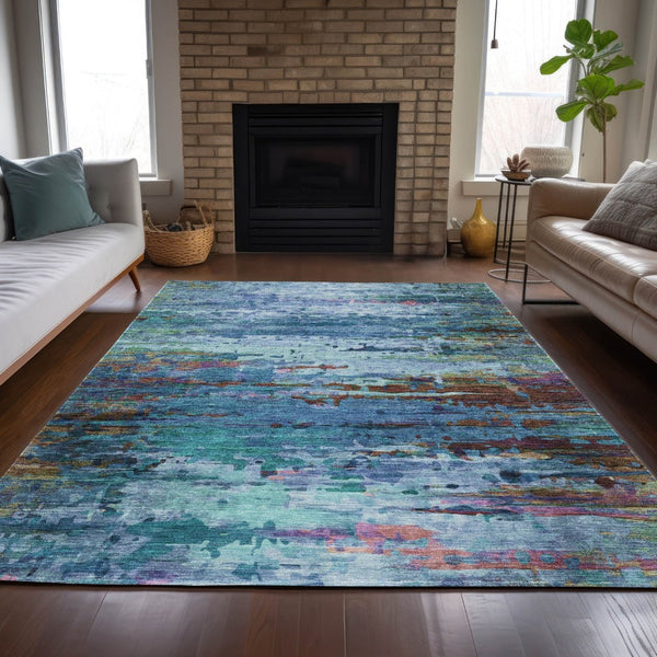 HomeRoots 5' Vibrant Blue, Brown & Purple Abstract Washable Area Rug - Durable Indoor/Outdoor Comfort & Style 629830