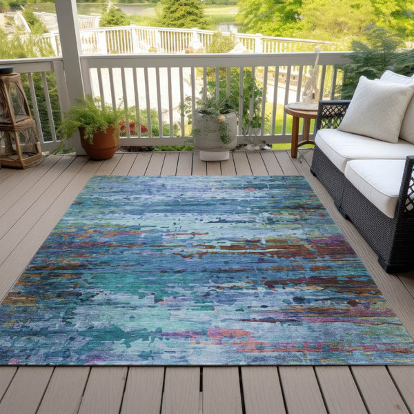HomeRoots 5' Vibrant Blue, Brown & Purple Abstract Washable Area Rug - Durable Indoor/Outdoor Comfort & Style 629830