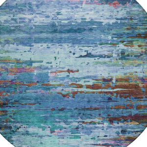 HomeRoots 8' Round Abstract Washable Area Rug in Blue, Brown & Purple – Stylish, Durable & Indoor/Outdoor Use 629831