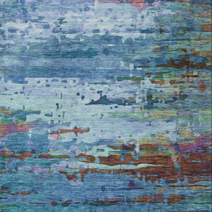 HomeRoots 8' X 10' Washable Abstract Area Rug in Blue, Brown & Purple - Durable, Versatile for Indoor/Outdoor Use 629832