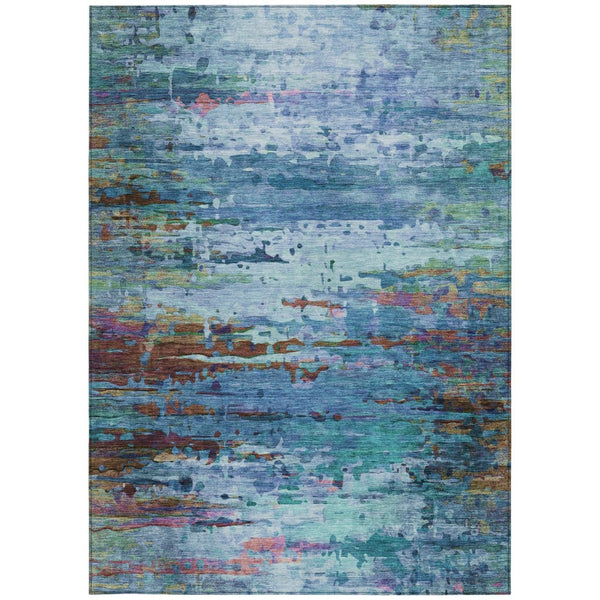 HomeRoots 9' X 12' Abstract Area Rug - Stylish Blue, Brown & Purple Design for Indoor/Outdoor Use, Washable! 629833
