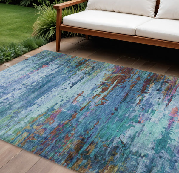 HomeRoots 10' Vibrant Blue, Brown & Purple Abstract Washable Area Rug for Indoor/Outdoor High Traffic Spaces 629834