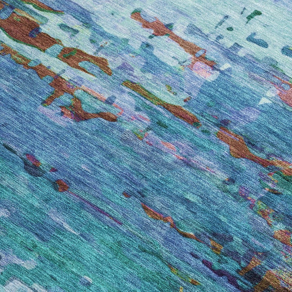 HomeRoots 10' Vibrant Blue, Brown & Purple Abstract Washable Area Rug for Indoor/Outdoor High Traffic Spaces 629834