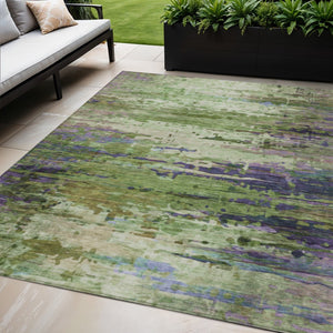 HomeRoots 5' Versatile Washable Abstract Area Rug in Green, Lavender & Purple - Perfect for Indoor/Outdoor Use 629836