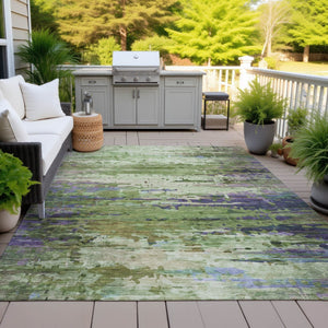 HomeRoots 5' Versatile Washable Abstract Area Rug in Green, Lavender & Purple - Perfect for Indoor/Outdoor Use 629836