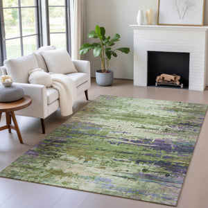HomeRoots 5' Versatile Washable Abstract Area Rug in Green, Lavender & Purple - Perfect for Indoor/Outdoor Use 629836