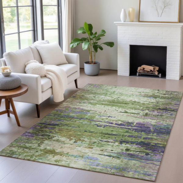 HomeRoots 5' Versatile Washable Abstract Area Rug in Green, Lavender & Purple - Perfect for Indoor/Outdoor Use 629836