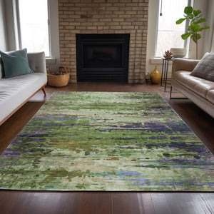 HomeRoots 5' Versatile Washable Abstract Area Rug in Green, Lavender & Purple - Perfect for Indoor/Outdoor Use 629836