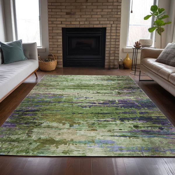 HomeRoots 5' Versatile Washable Abstract Area Rug in Green, Lavender & Purple - Perfect for Indoor/Outdoor Use 629836