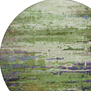 HomeRoots 8' Round Abstract Area Rug in Green, Lavender & Purple - Stylish, Washable for Indoor/Outdoor Use 629837