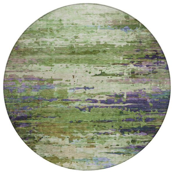 HomeRoots 8' Round Abstract Area Rug in Green, Lavender & Purple - Stylish, Washable for Indoor/Outdoor Use 629837