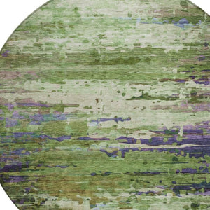 HomeRoots 8' Round Abstract Area Rug in Green, Lavender & Purple - Stylish, Washable for Indoor/Outdoor Use 629837