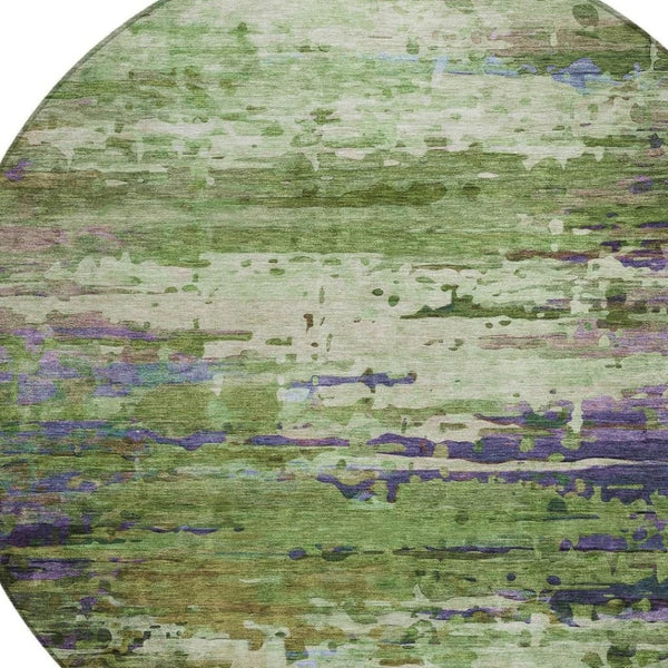 HomeRoots 8' Round Abstract Area Rug in Green, Lavender & Purple - Stylish, Washable for Indoor/Outdoor Use 629837