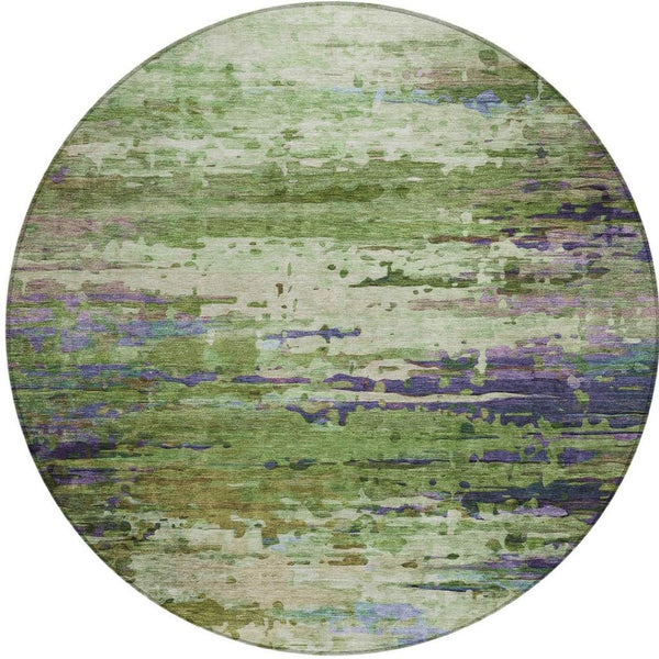 HomeRoots 8' Round Abstract Area Rug in Green, Lavender & Purple - Stylish, Washable for Indoor/Outdoor Use 629837