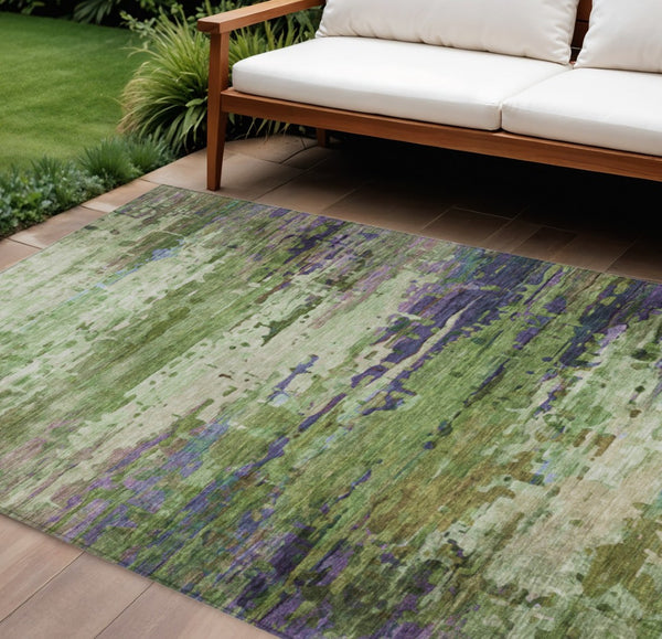 HomeRoots 8' X 10' Vibrant Washable Abstract Area Rug in Green, Lavender & Purple for Indoor/Outdoor Use 629838