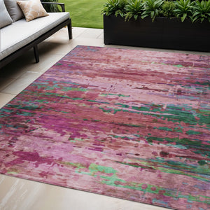 HomeRoots 5' X 8' Pink Mauve and Green Abstract Washable Area Rug - Durable, Stylish for Indoor & Outdoor Use! 629842