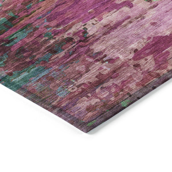HomeRoots 8' Vibrant Round Abstract Area Rug in Pink, Mauve & Green – Washable, Durable for Indoor & Outdoor Use 629843