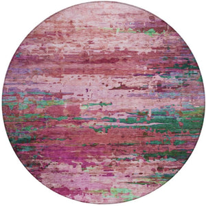 HomeRoots 8' Vibrant Round Abstract Area Rug in Pink, Mauve & Green – Washable, Durable for Indoor & Outdoor Use 629843