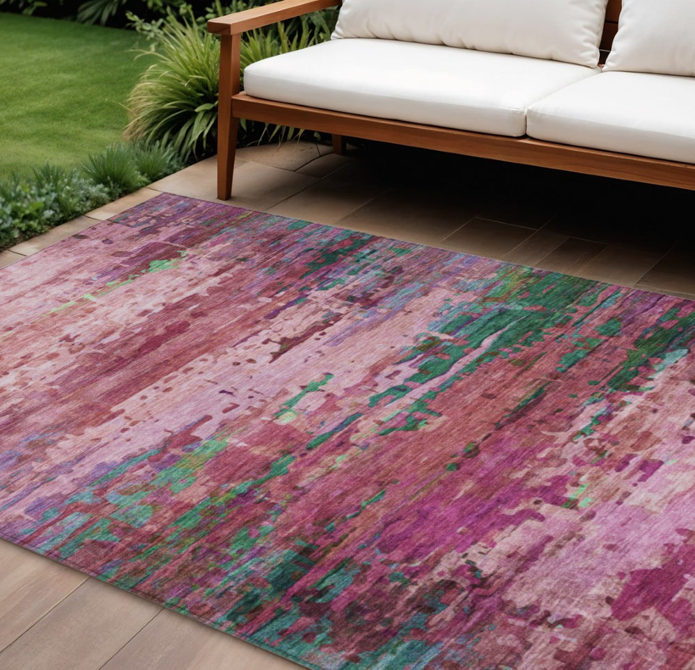 HomeRoots 8' X 10' Washable Pink Mauve & Green Abstract Area Rug - Durable Indoor/Outdoor Comfort & Style 629844