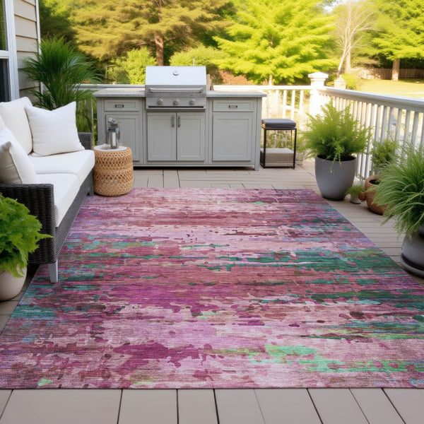 HomeRoots 8' X 10' Washable Pink Mauve & Green Abstract Area Rug - Durable Indoor/Outdoor Comfort & Style 629844