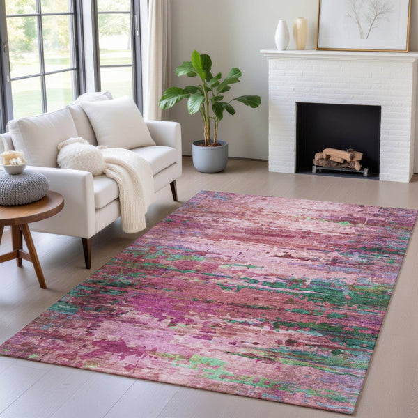 HomeRoots 9' Contemporary Abstract Washable Area Rug in Pink, Mauve & Green - Perfect for Indoor & Outdoor Spaces 629845