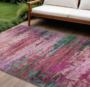 HomeRoots 10' Pink Mauve and Green Abstract Washable Area Rug - Stylish Indoor/Outdoor Design for High Traffic Spaces 629846
